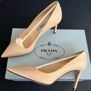 PRADA Saffiano Textured Leather Pumps in Cipria